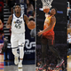 Donovan Mitchell in the four different Jazz jerseys this season. (Photos all via Getty Images; photographers, from left: Gregory Shamus, Gene Sweeney Jr., Kevork Djansezian, J Pat Carter.)